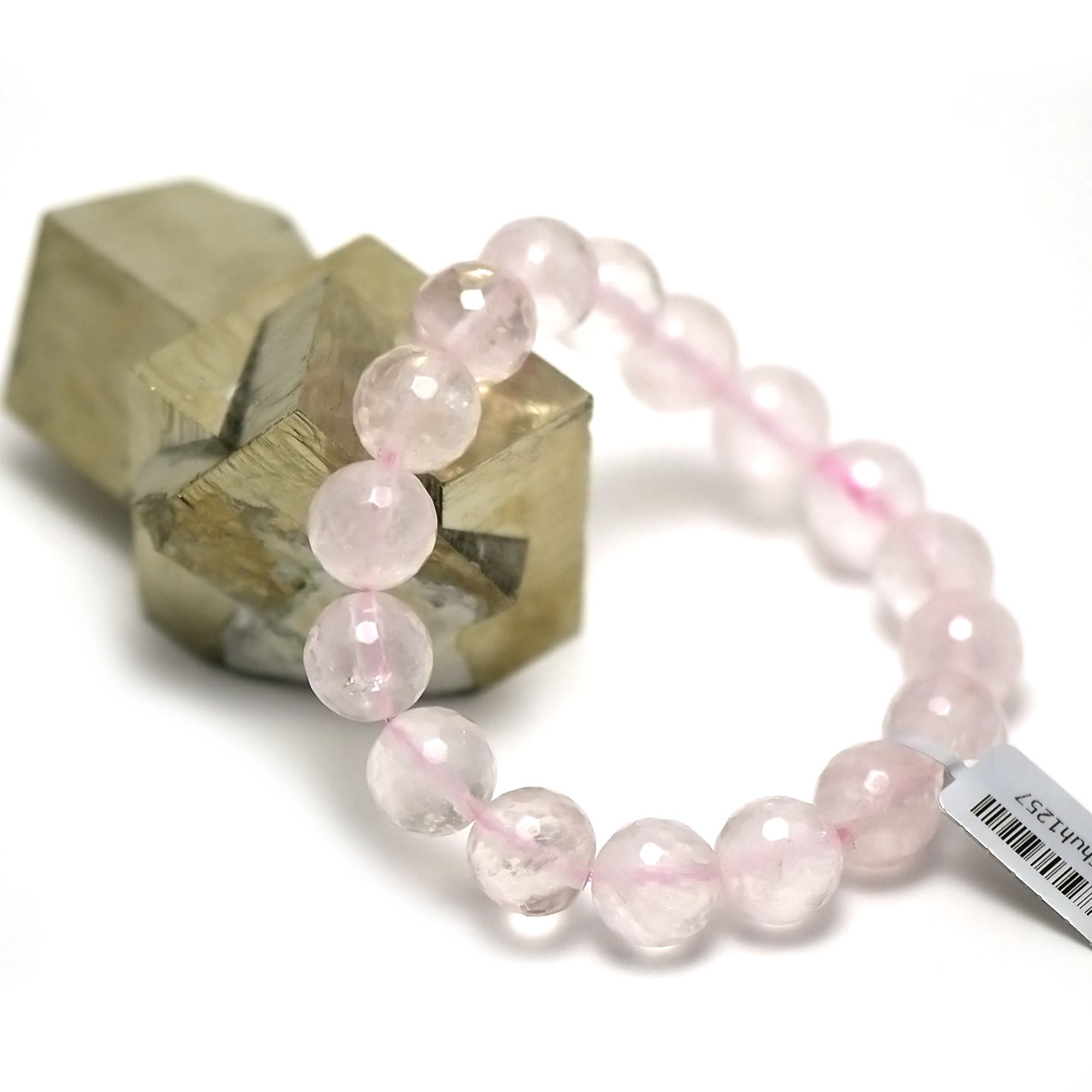 Bracelet quartz rose  perle ronde facettée 12 mm 