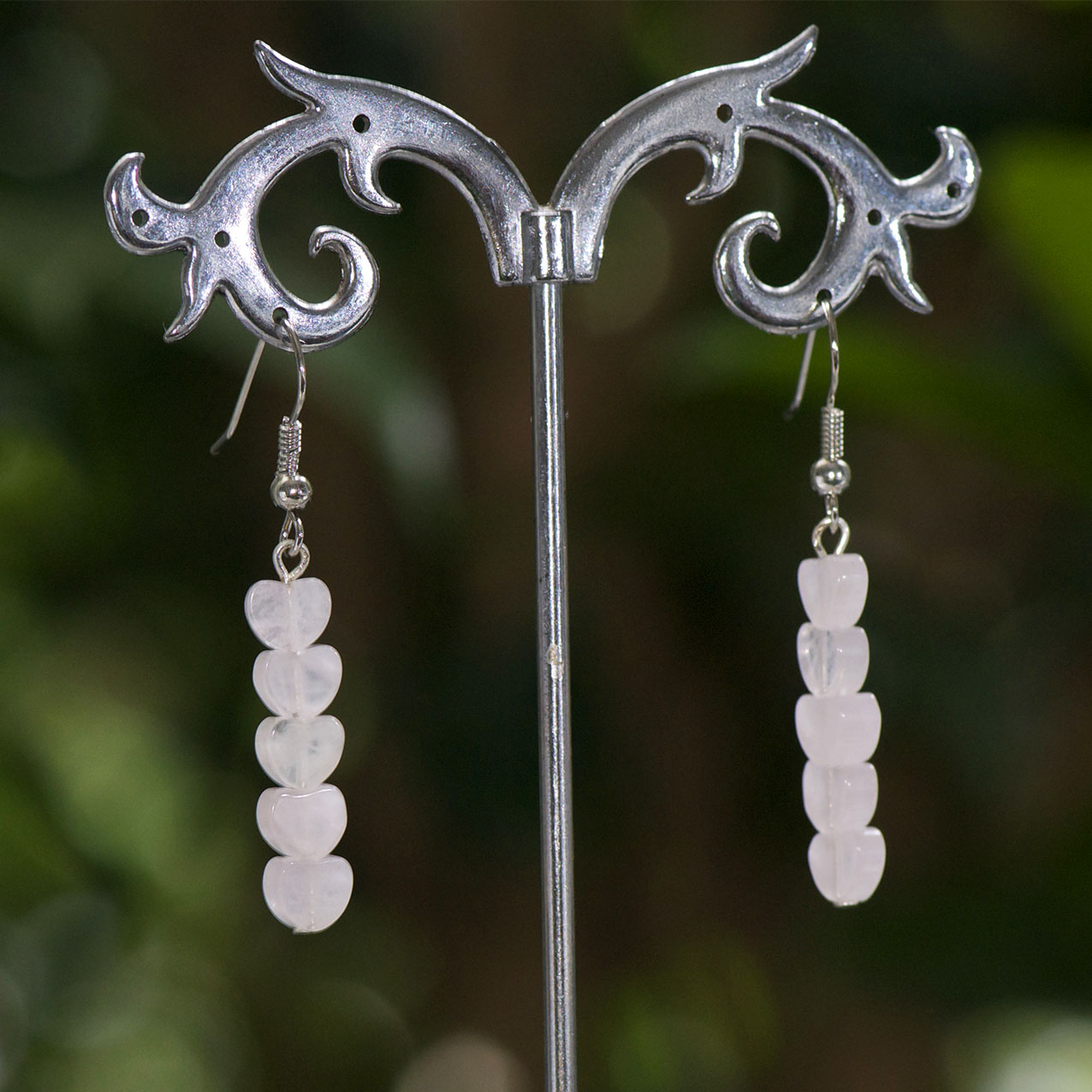 F mini coeur 1 boucles doreile en pierre naturelle de  quartz rose