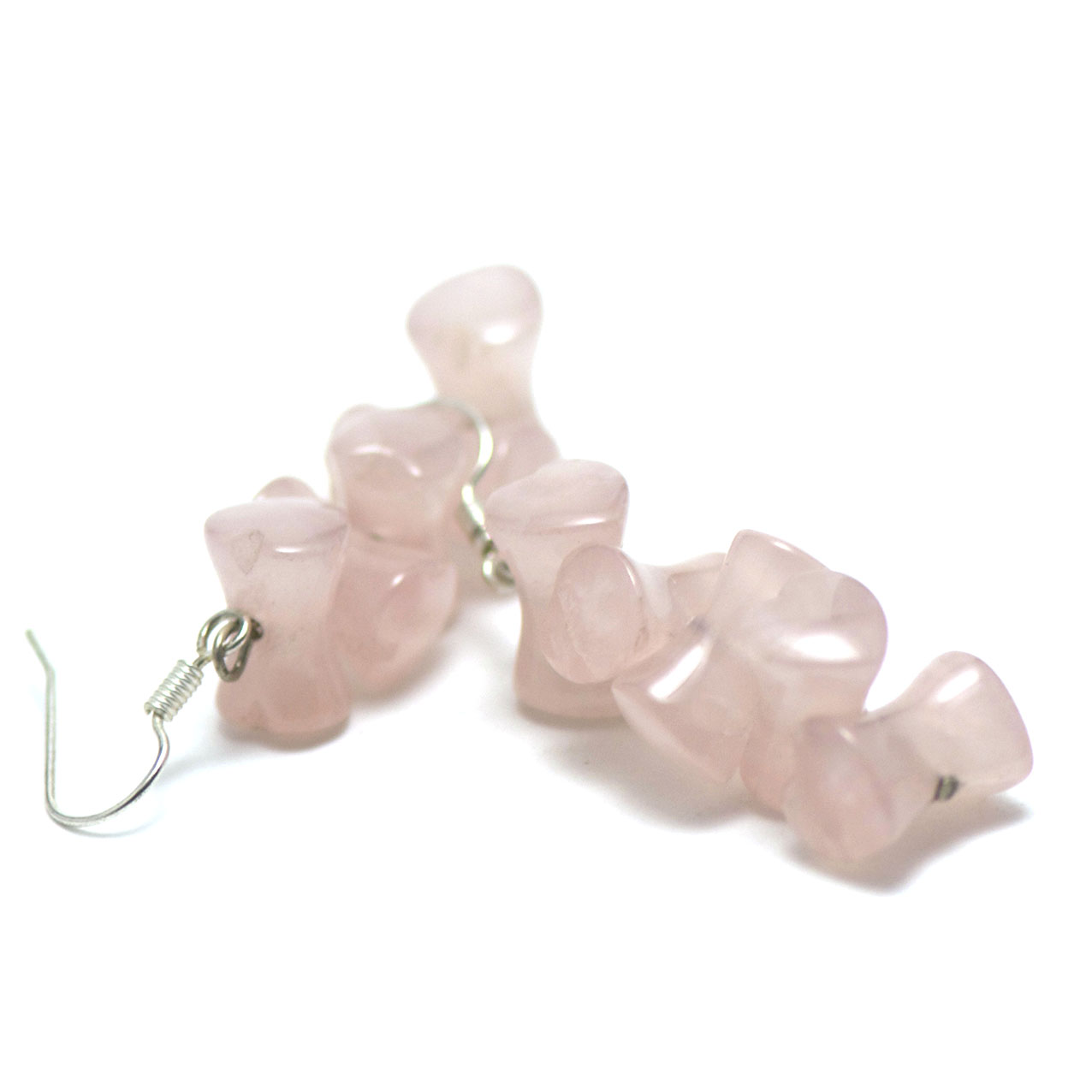 F double coeur 1 boucles doreile en pierre naturelle de  quartz rose