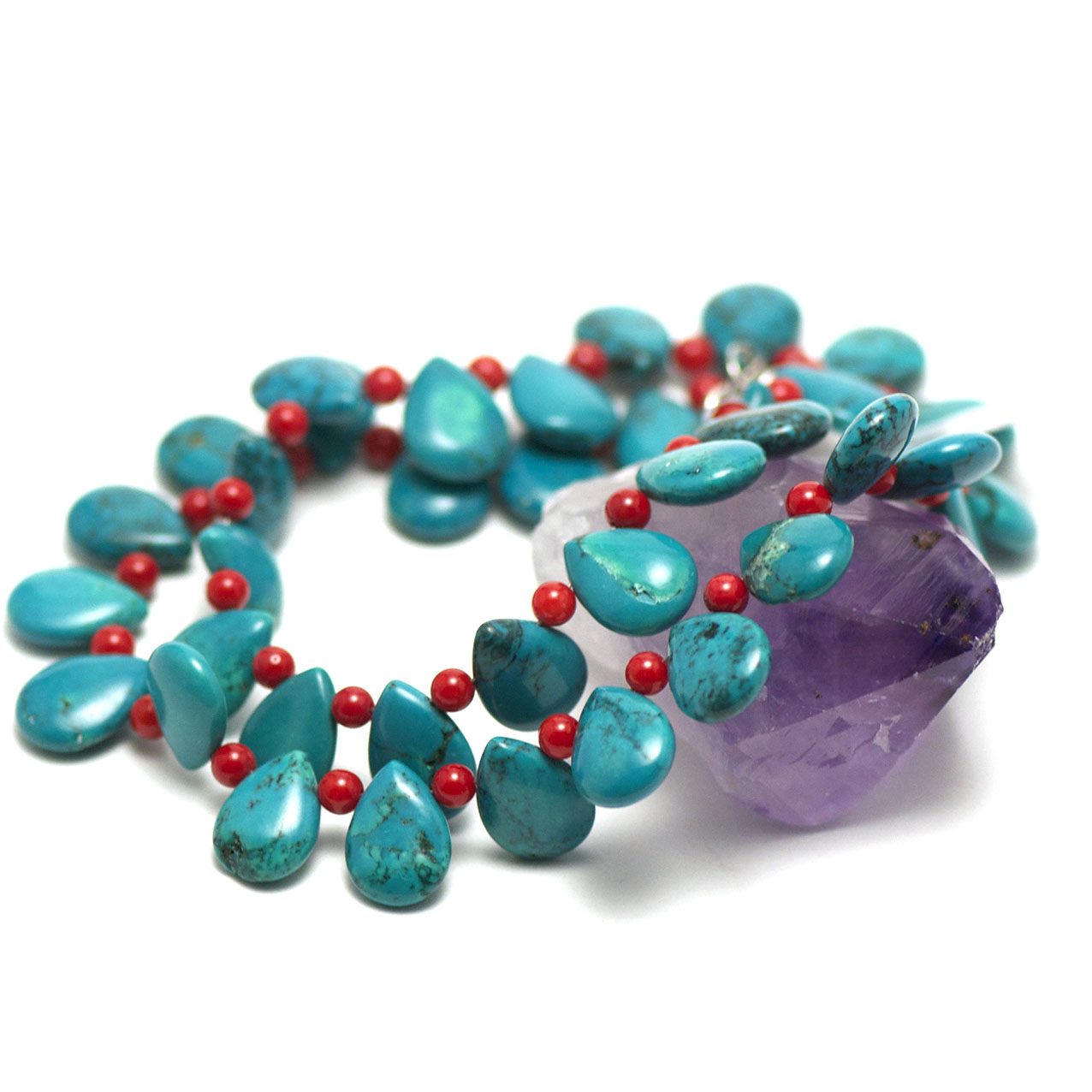 corail goutte d'eau horizontal 1 collier en pierre naturelle de turquoise