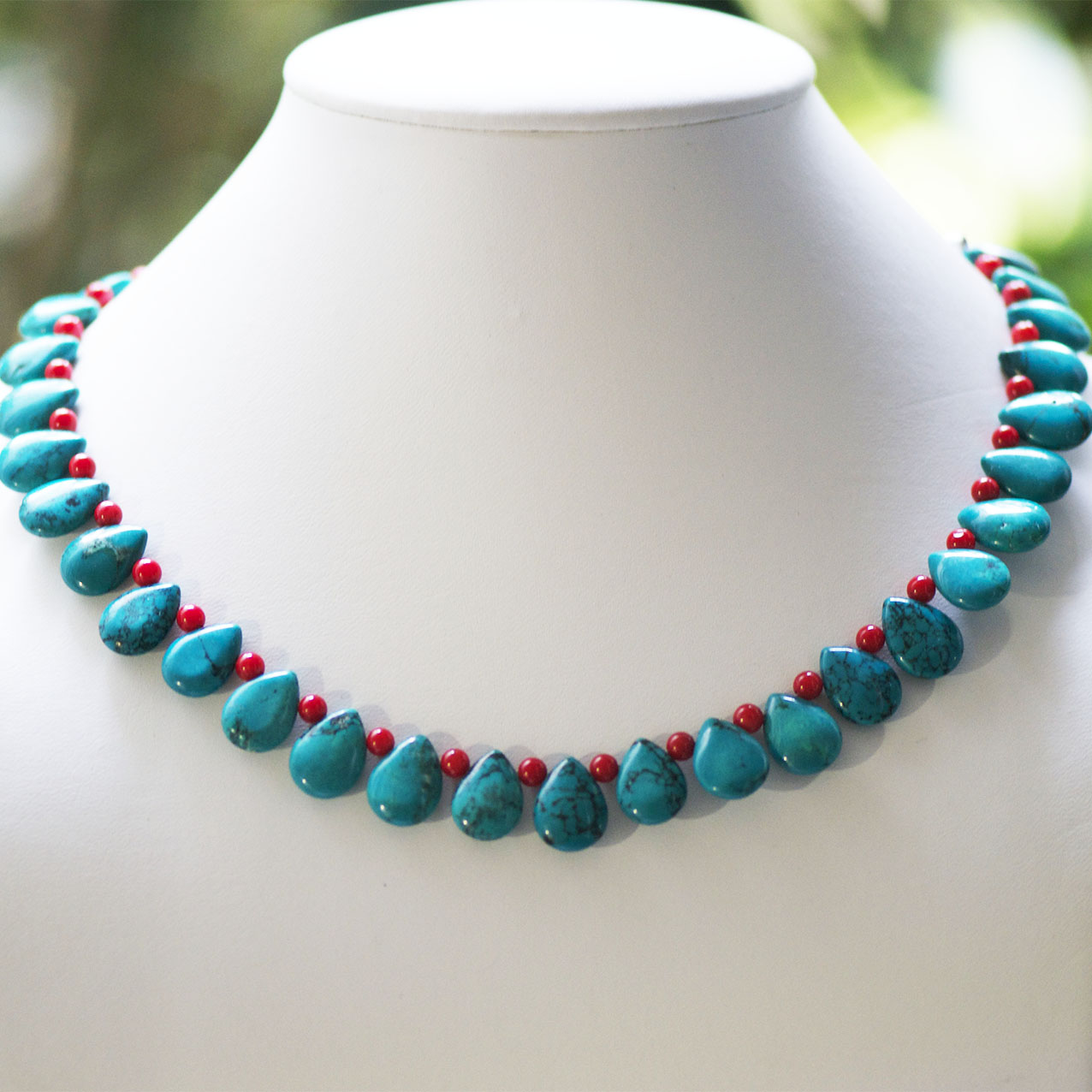 corail goutte deau horizontal 2 collier en pierre naturelle de turquoise