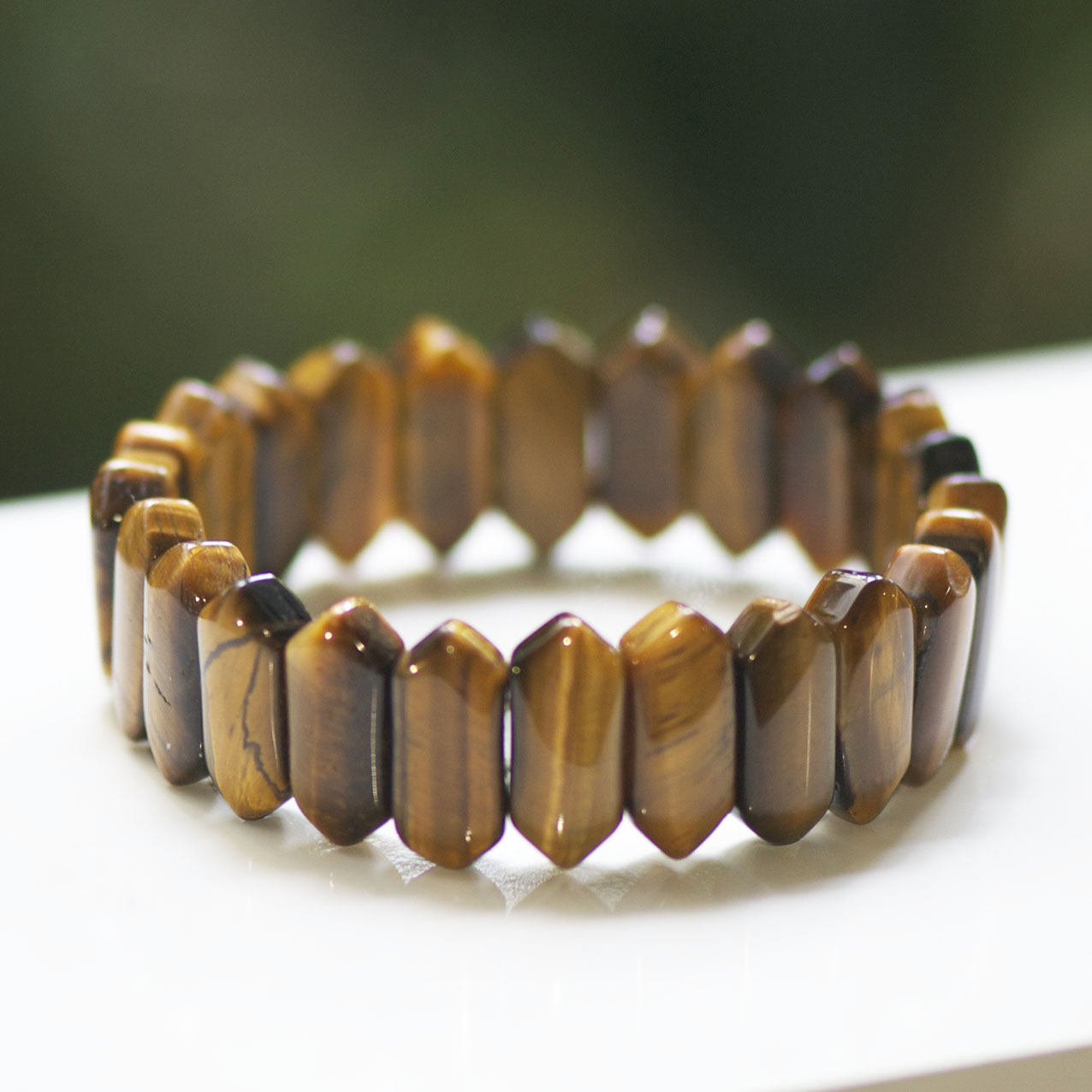 Plaquette double pointe 1 bracelet pierre naturelle oeil du tigre