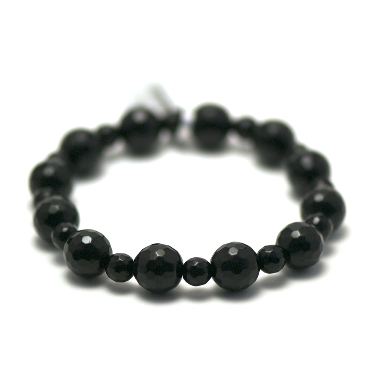 Perle ronde facettée  10 mm-6 mm 1 bracelet pierre neturelle onyx