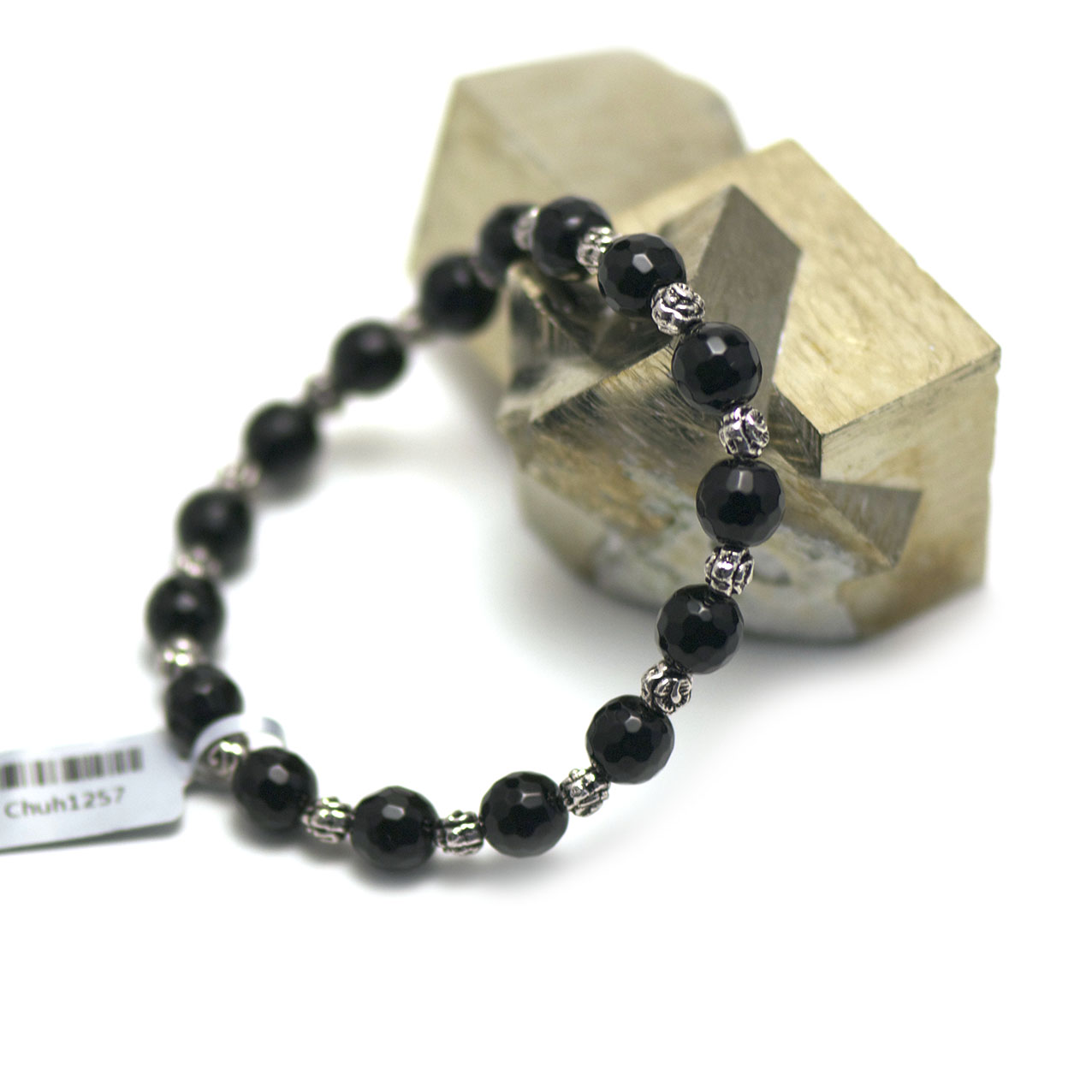 Apprêt perle ronde facettée 8 mm bracelet pierre neturelle onyx