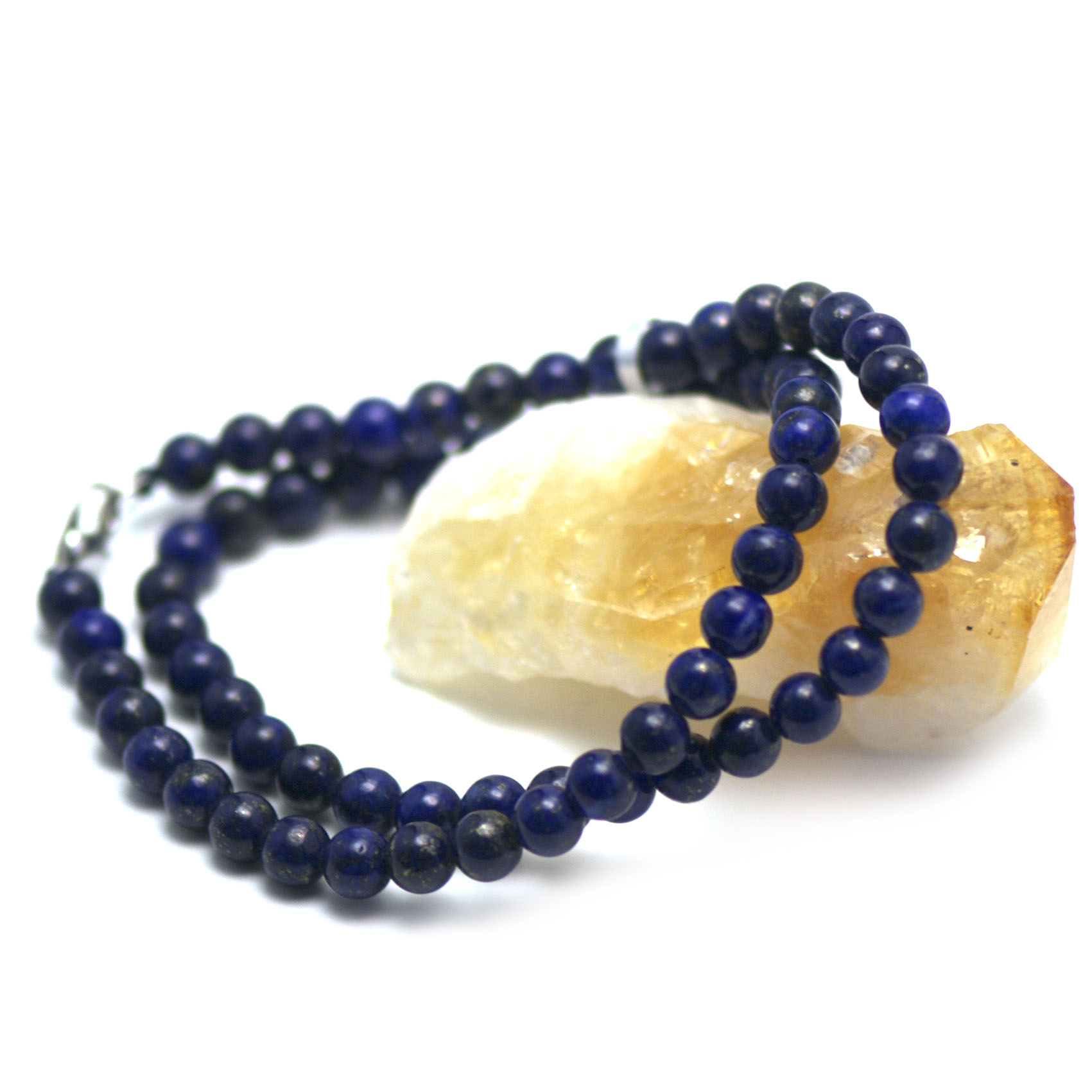 COLLIER perle en lapis lazuli de 10mm , fil nylon transparent , 40