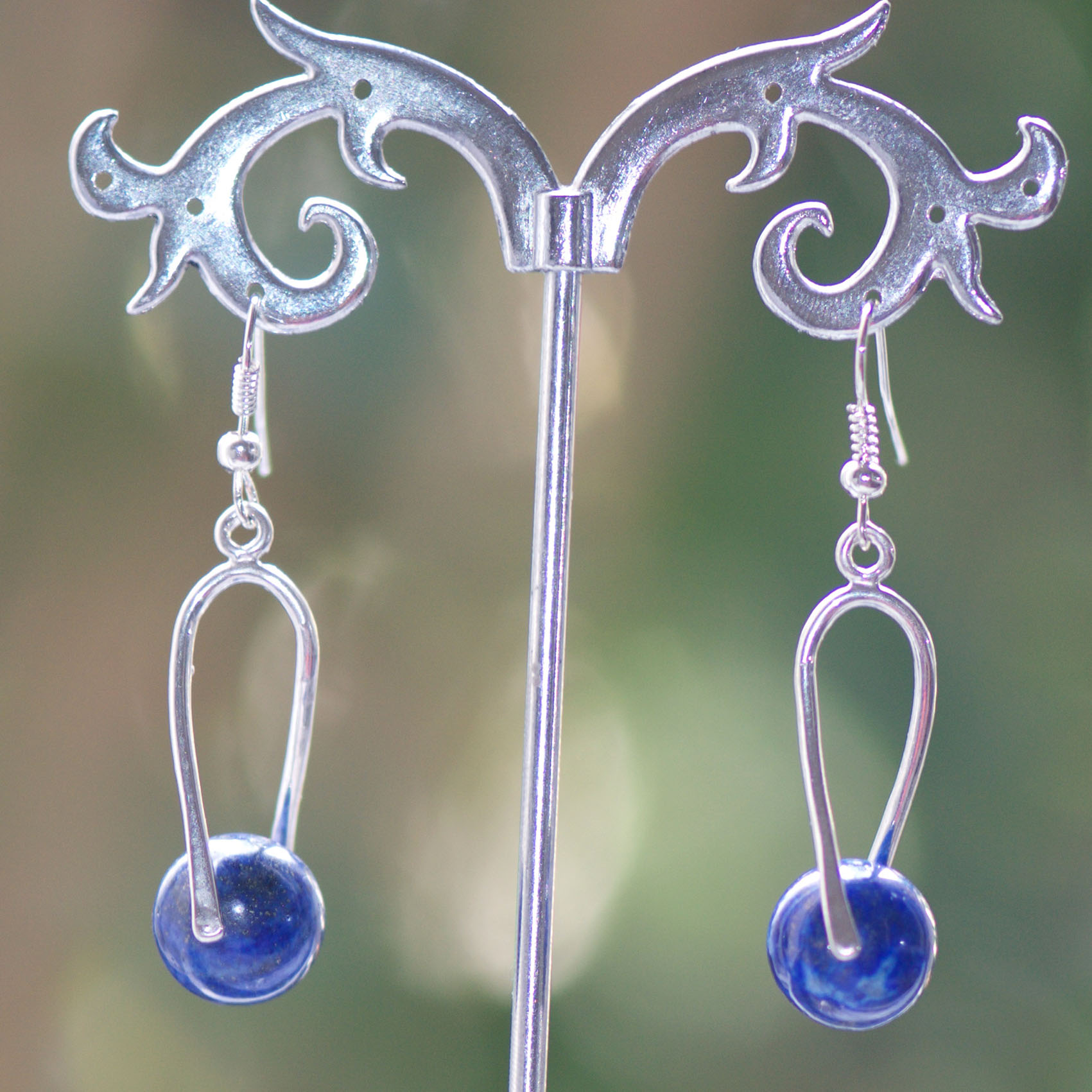 support cage perle ronde 12 mm 1  boucle doreille pierre naturelle lapis lazuli