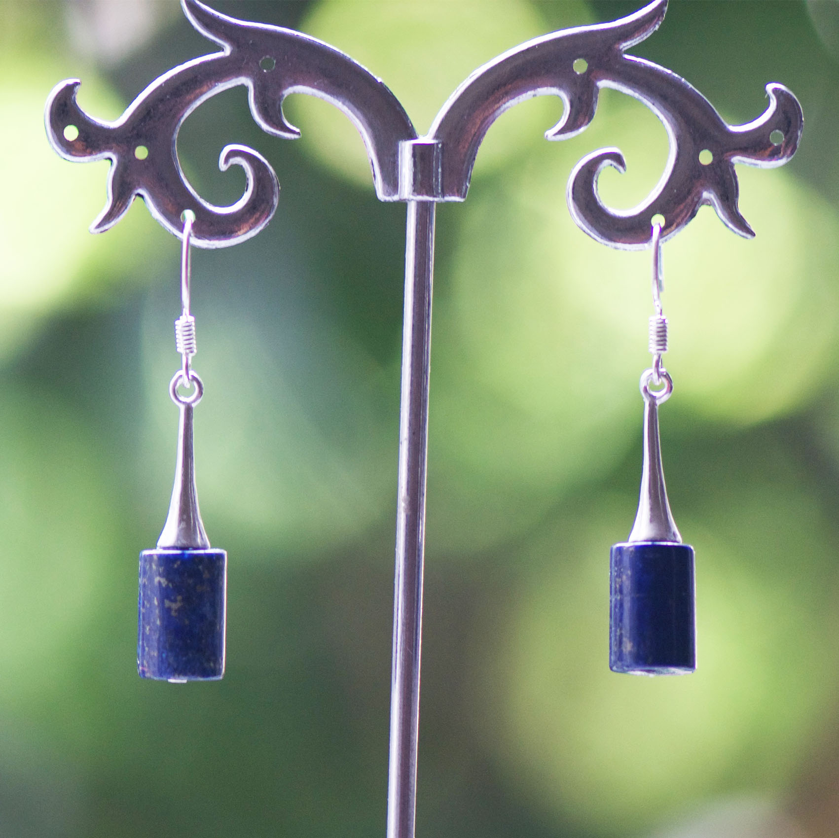 support lustre cylindre 1 boucle doreille pierre naturelle lapis lazuli
