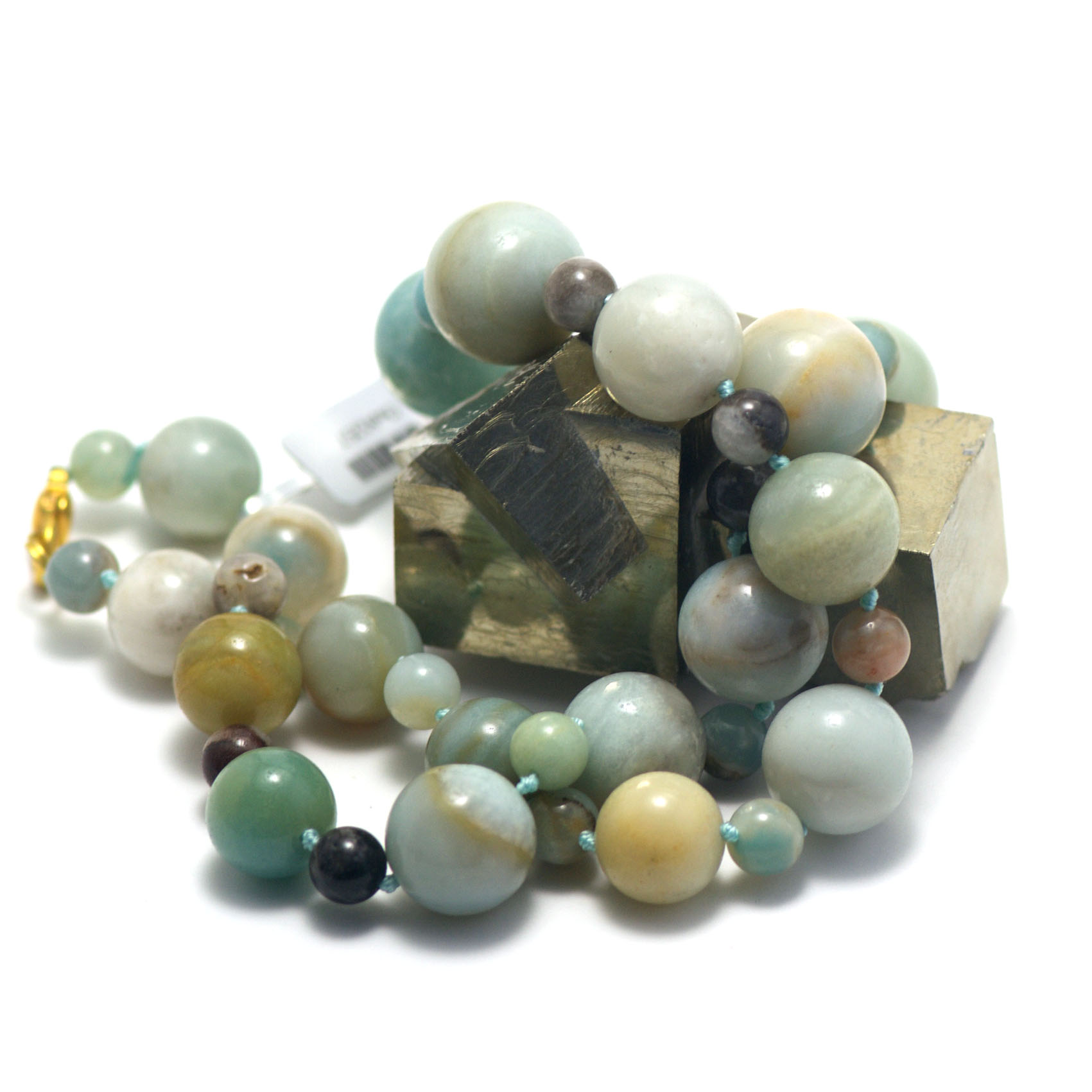 collier mi-long amazonite brut ,  perle ronde 14-16-18-20 / 8 mm