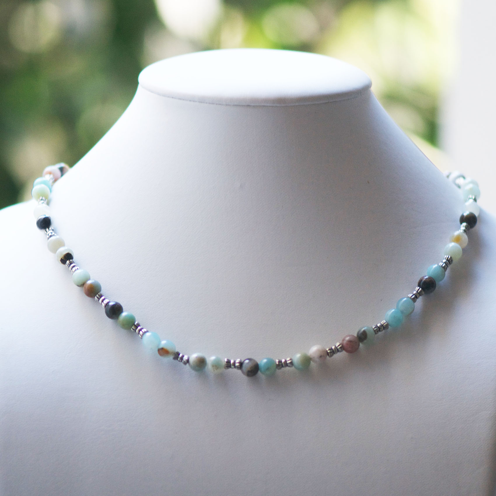 A  ronde 6 mm 1 collier pierre naturelle damazonite brut