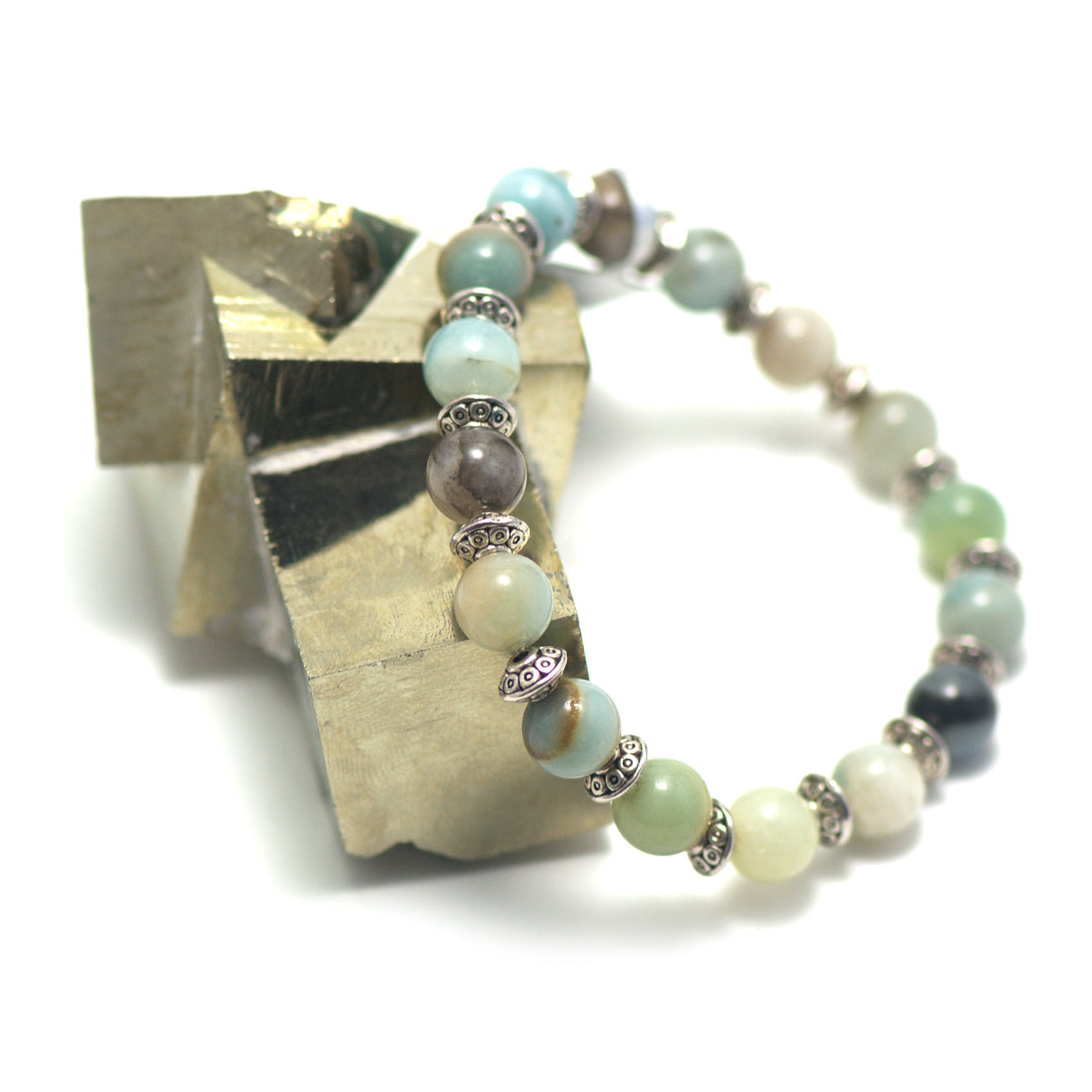 A perle ronde 8 mm bracelet en pierre naturelle d'amazonite brut