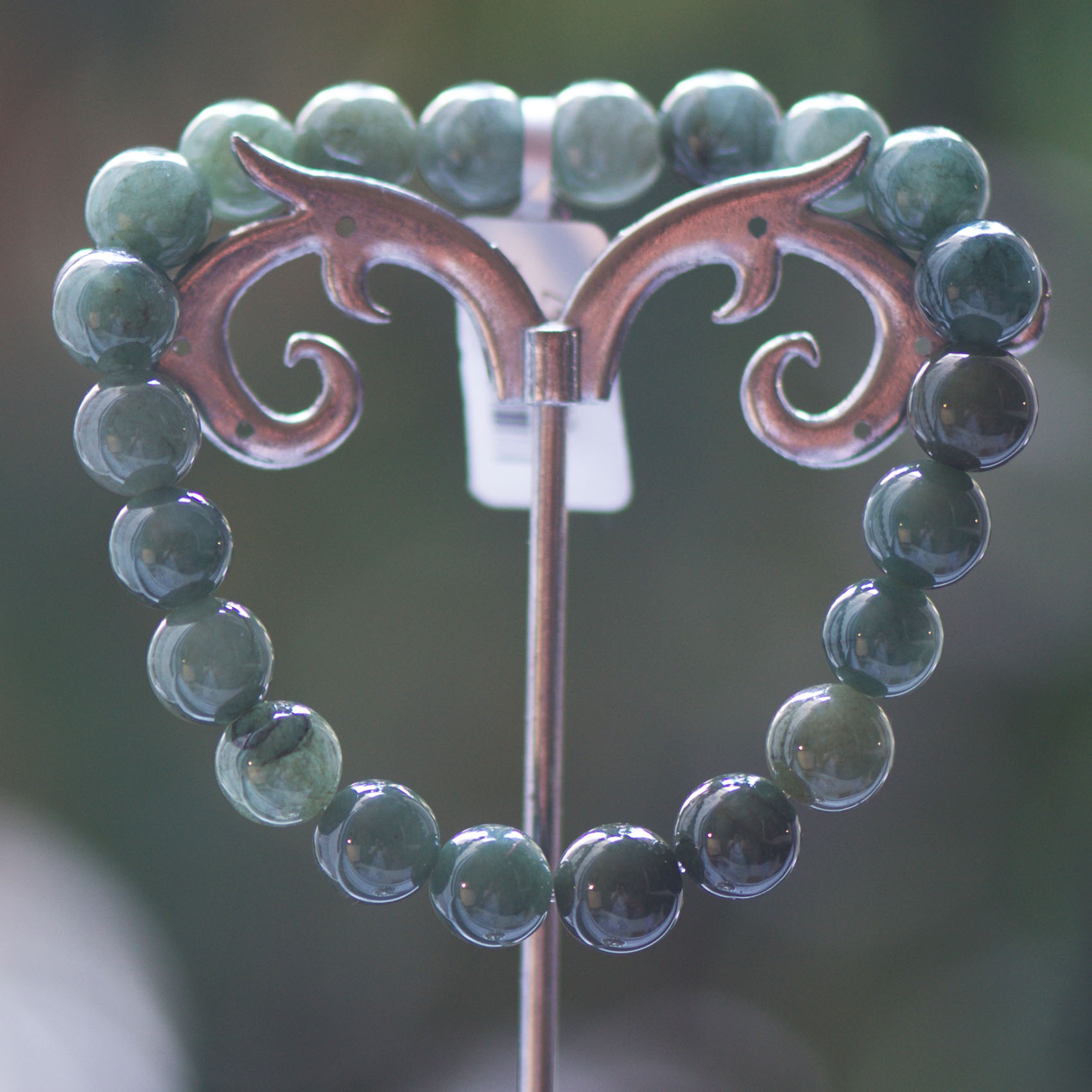 ronde 10 mm vert foncé 1 bracelet pierre naturelle de jade