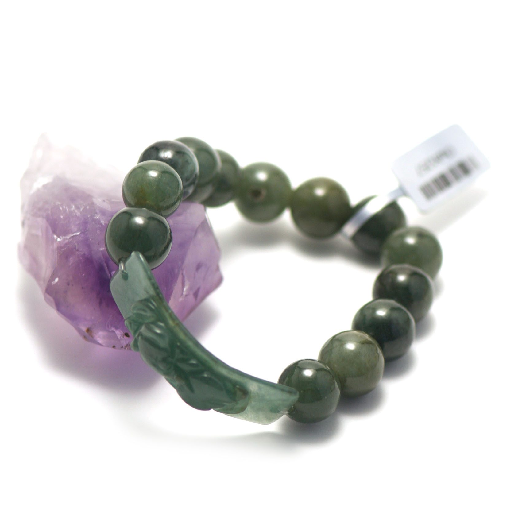 bracelet jade , création  perle courbée - ronde 10 mm 