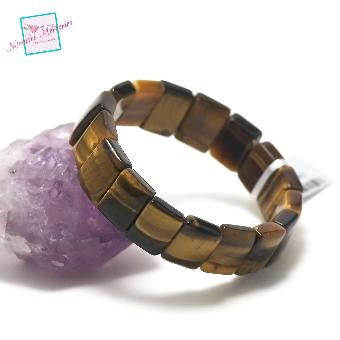 Plaquette rectangle bracelet pierre naturelle oeil du tigre