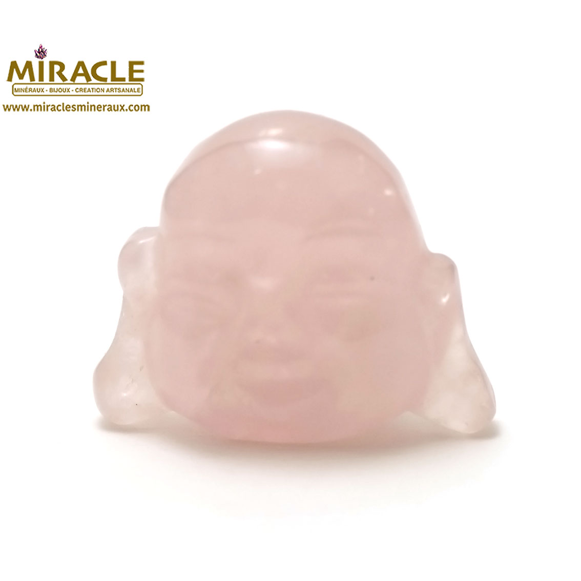 Magnifique statuette tête de bouddha en pierre naturelle de quartz rose