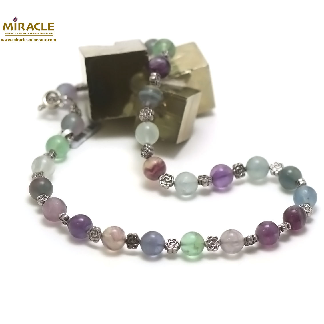 apprêt ronde 10 mm collier en pierre naturelle de fluorite