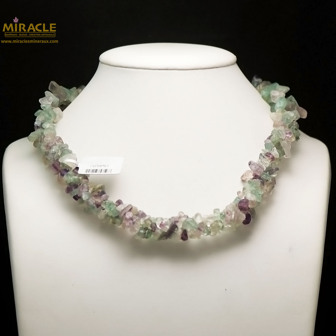 3 rangs chips collier en pierre naturelle de fluorite