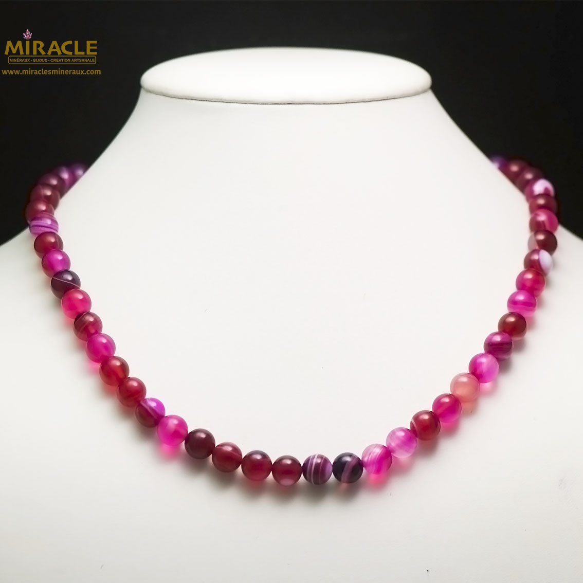 fuchsia ronde 8 mm collier en pierre naturelle dagate