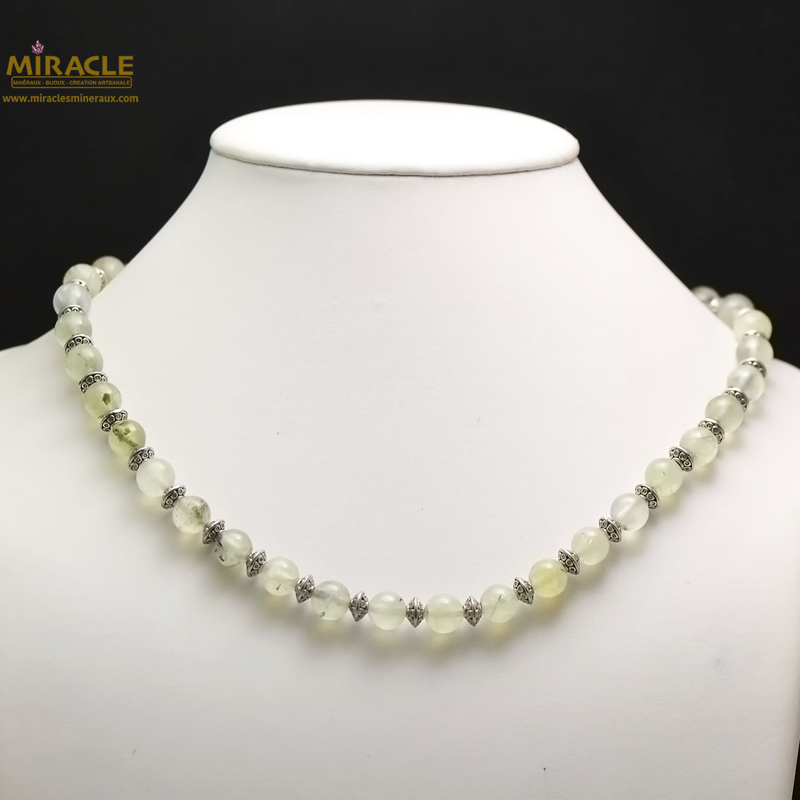 a ronde 8 mm -perle argenté collier en pierre naturelle de phrénite