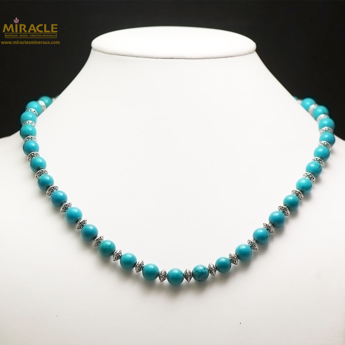 Apprêt ronde 8 mm collier pierre naturelle de turquoise