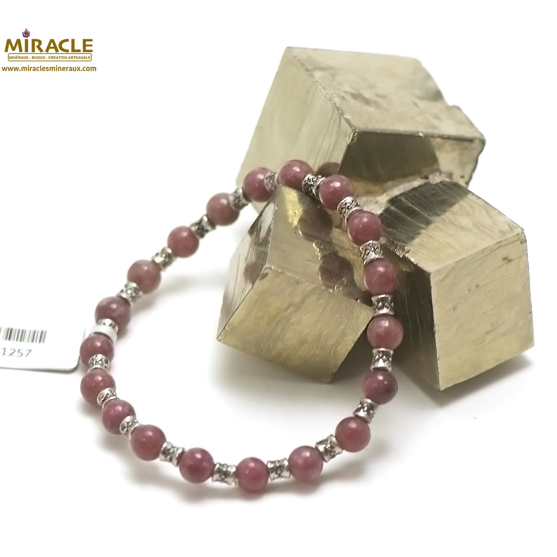 A ronde 6 mm-perle argené 1 bracelet en pierre naturelle de lépidolite