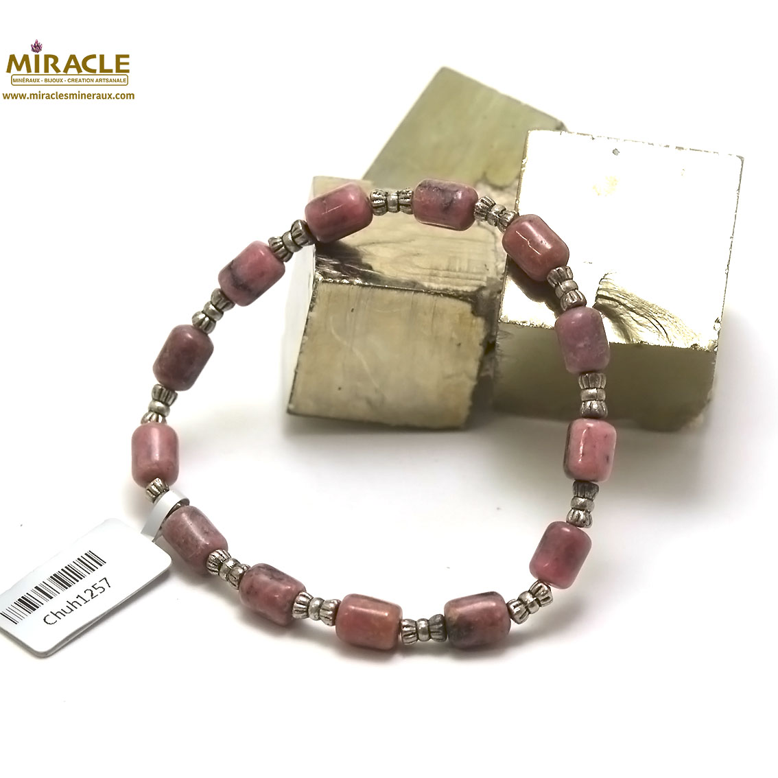 A tube-perle argentée 1 tube bracelet en pierre naturelle de rodhonite