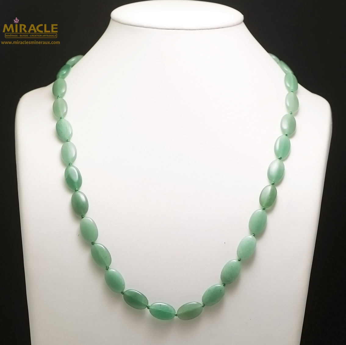 Long palet oval collier en pierre naturelle d'aventurine