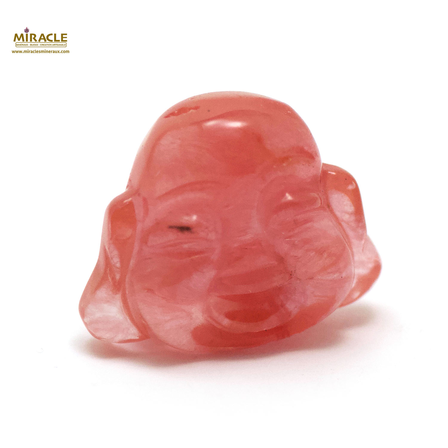 Magnifique statuette tête de bouddha en pierre naturelle de quartz strawberry