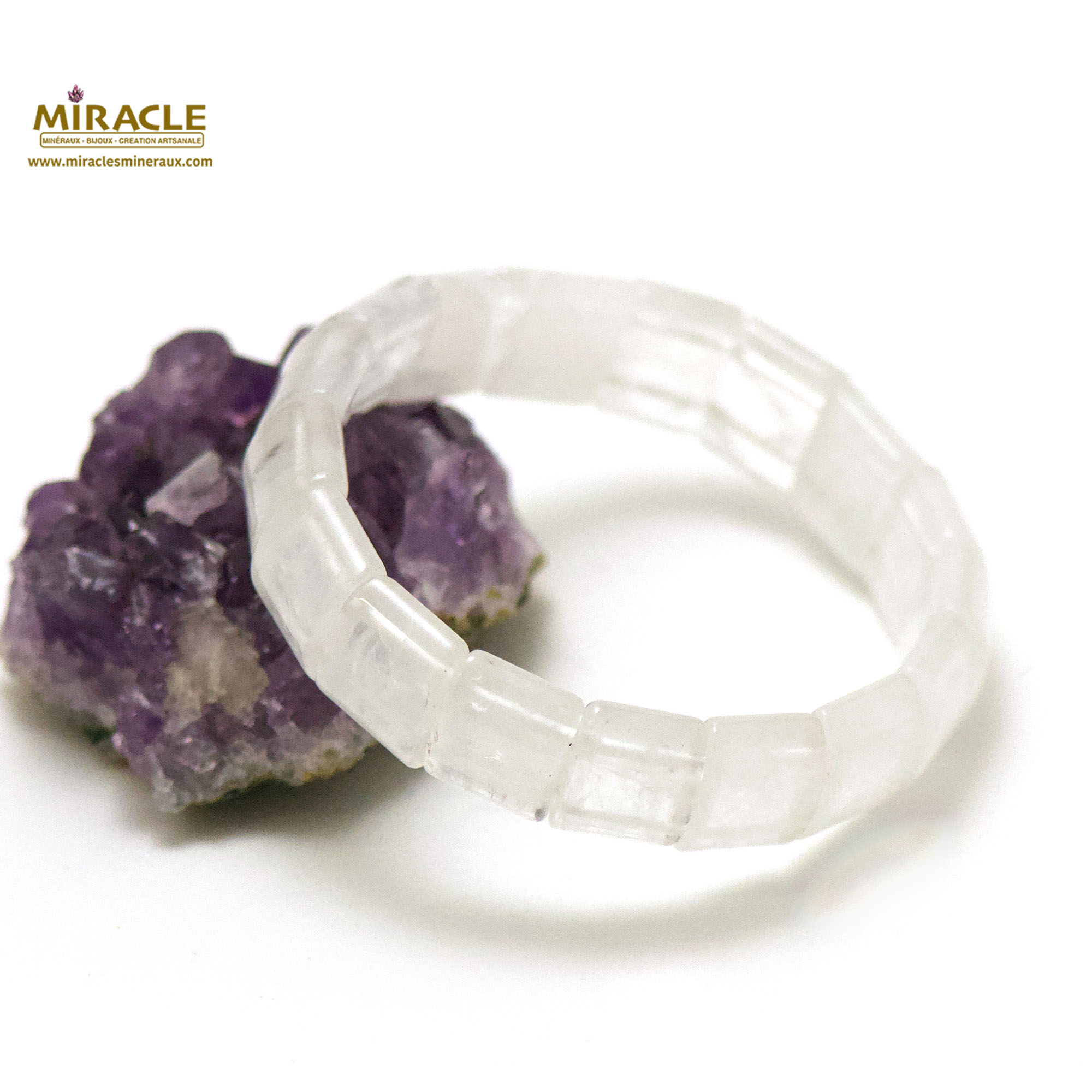 bracelet cristal de roche plaquette rectangle bombé - Bracelet