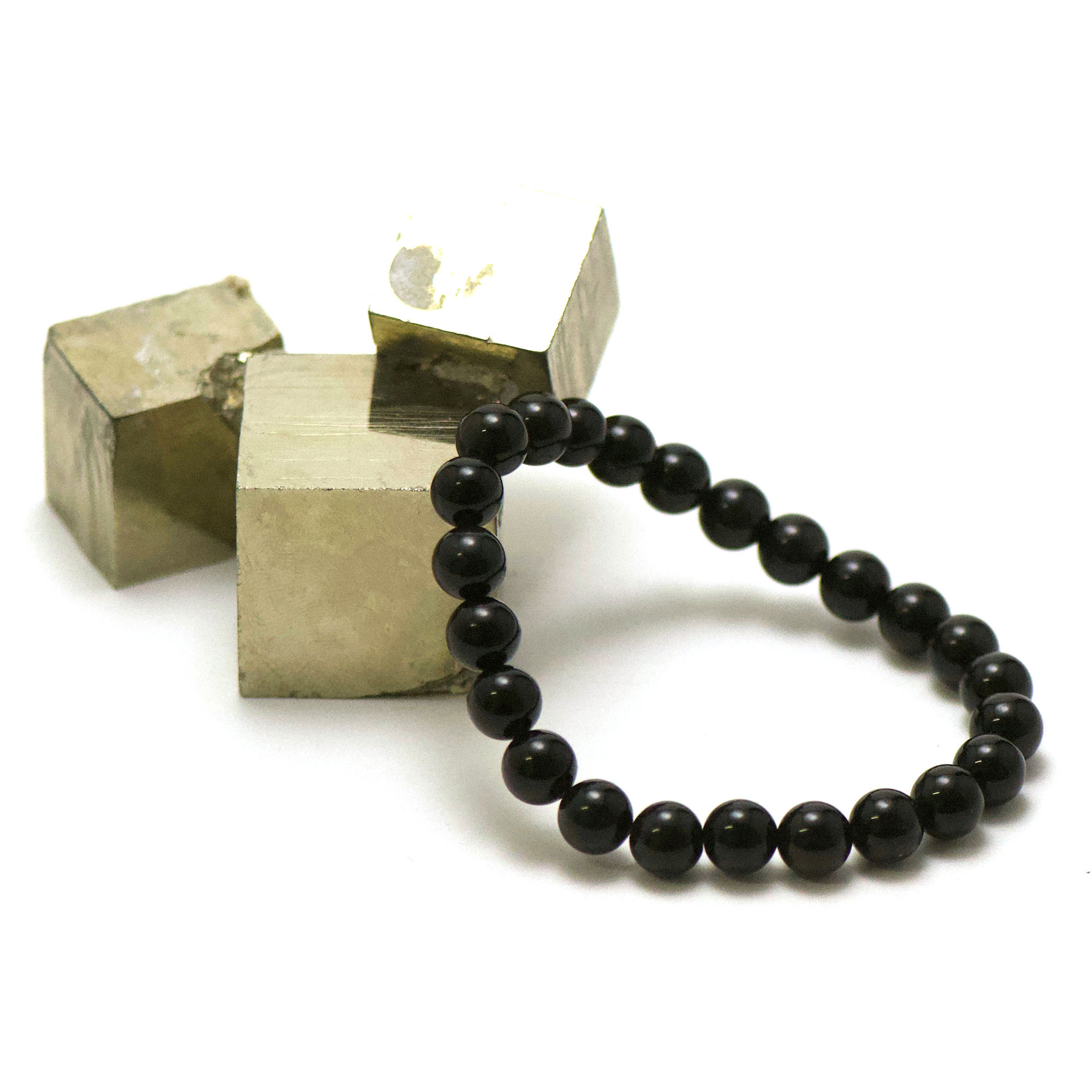 ronde 8 mm 1 bracelet en pierre naturelle d'obsidienne noir