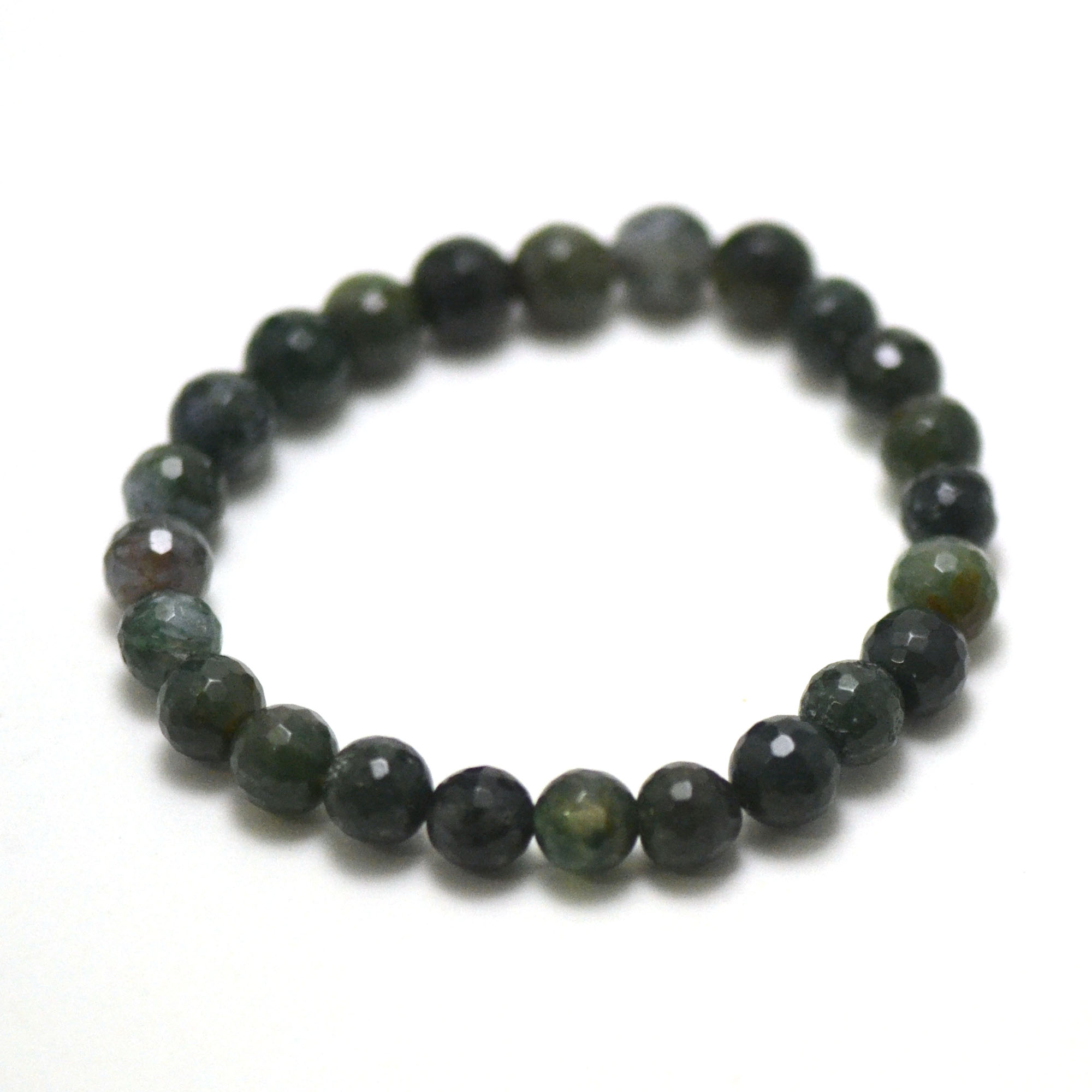 Perle ronde 8 mm facettée 1 bracelet en pierre naturelle dagate mousse
