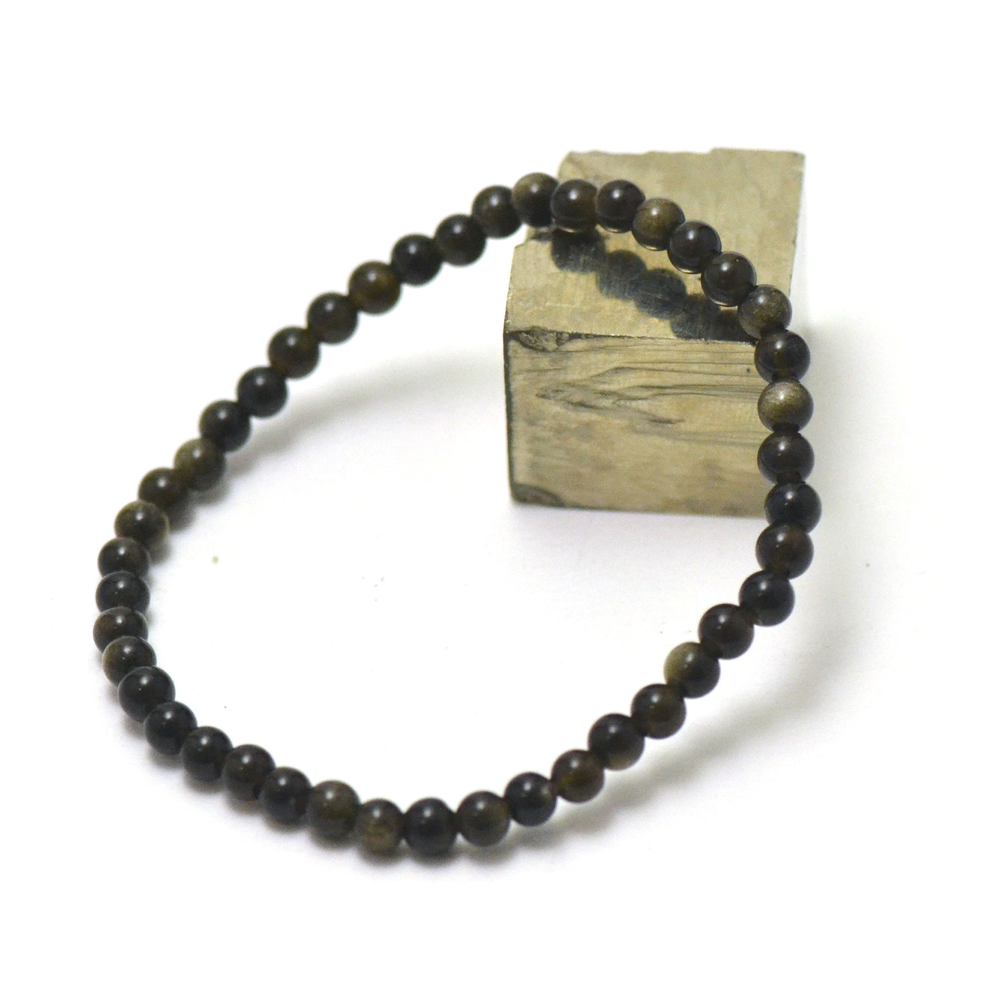 ronde 4 mm bracelet obsidienne doré