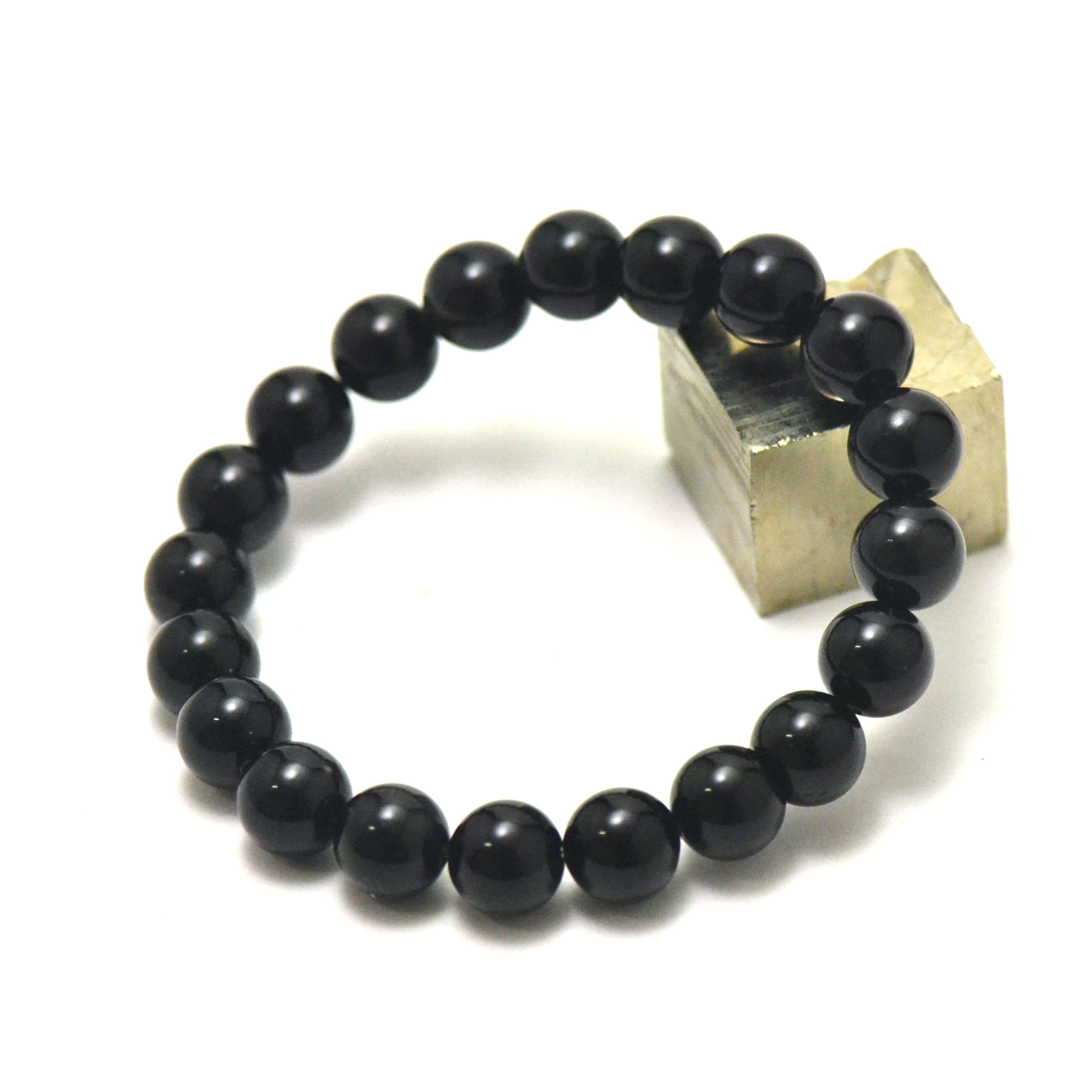ronde 10 mm 1 bracelet en pierre naturelle d'obsidienne noir