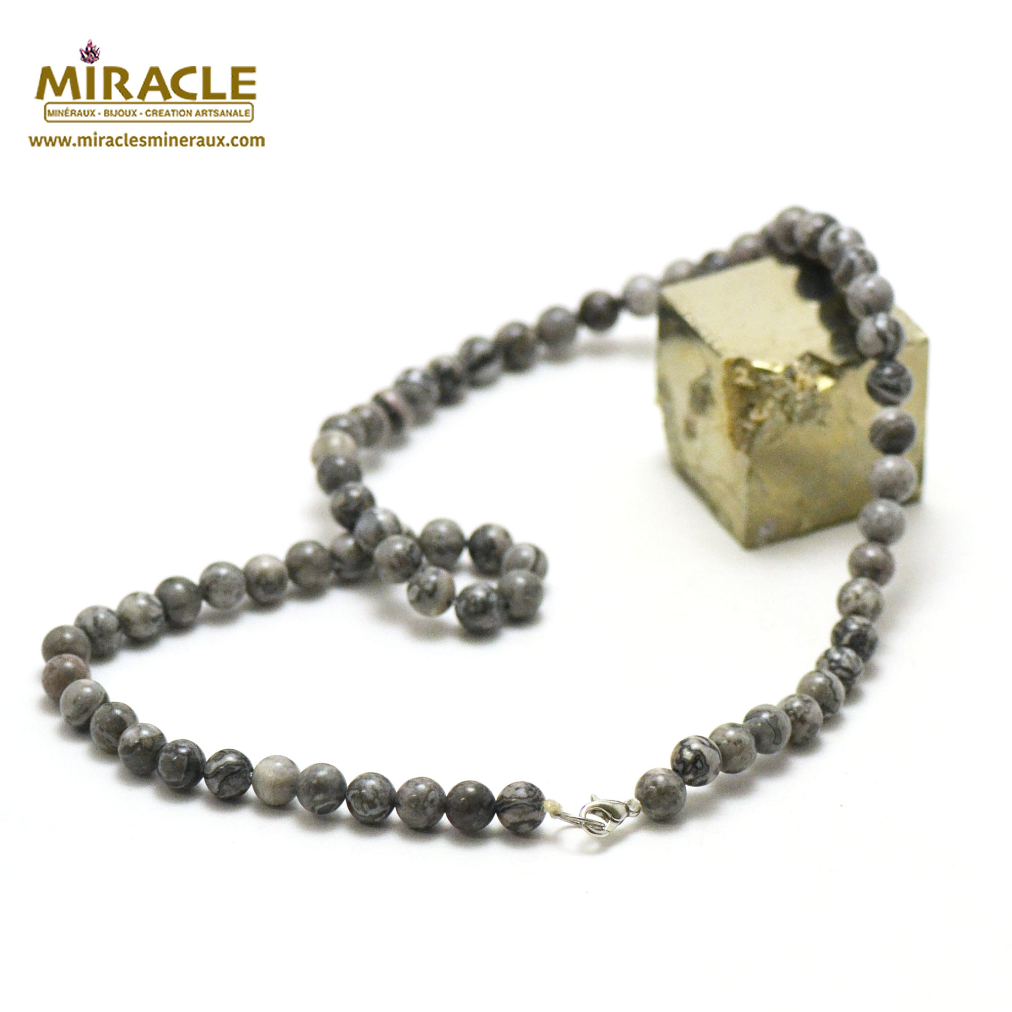 ronde 6 mm 1 collier en pierre naturelle de Pinolite
