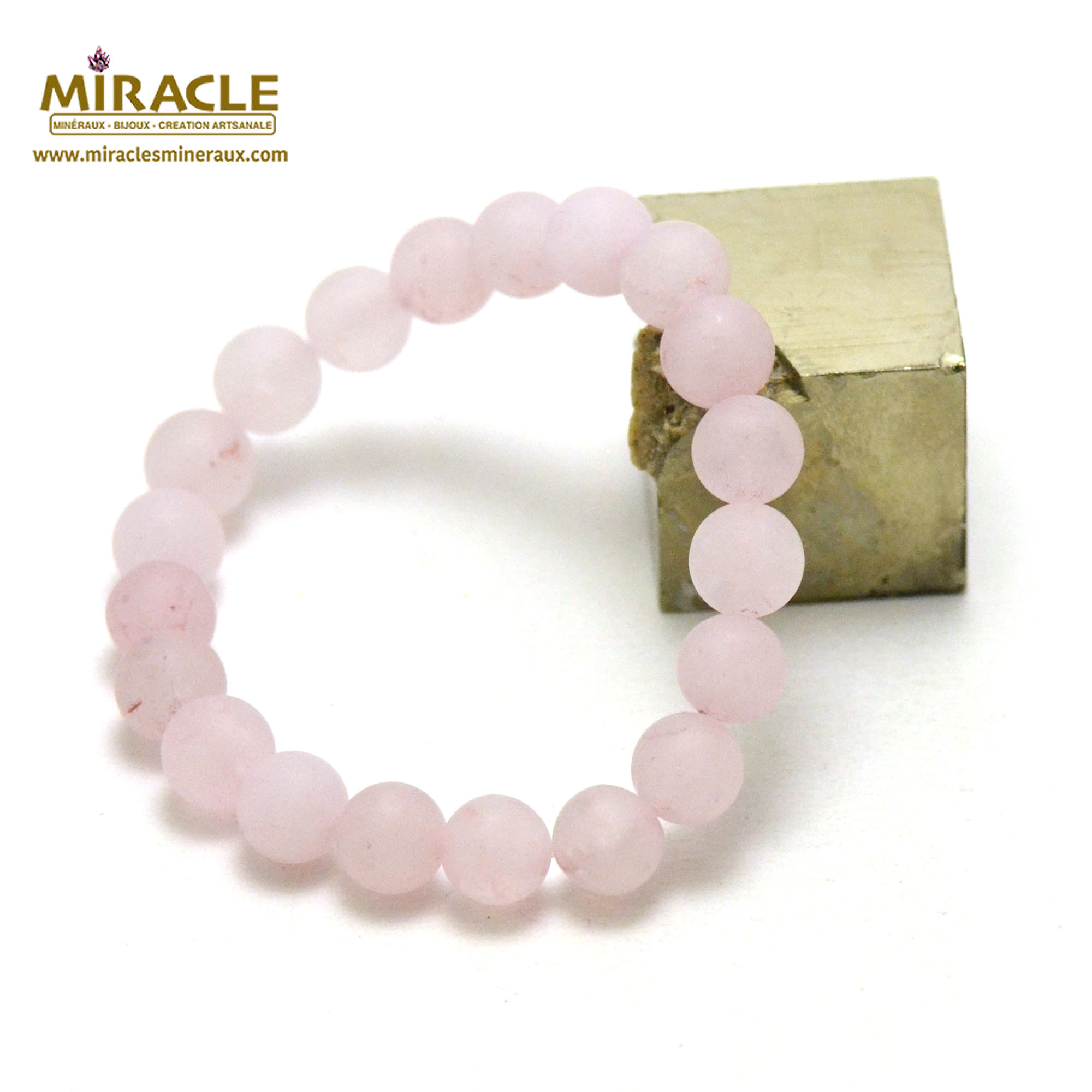 ronde 10 mm bracelet en pierre naturelle de quartz rose givré mat