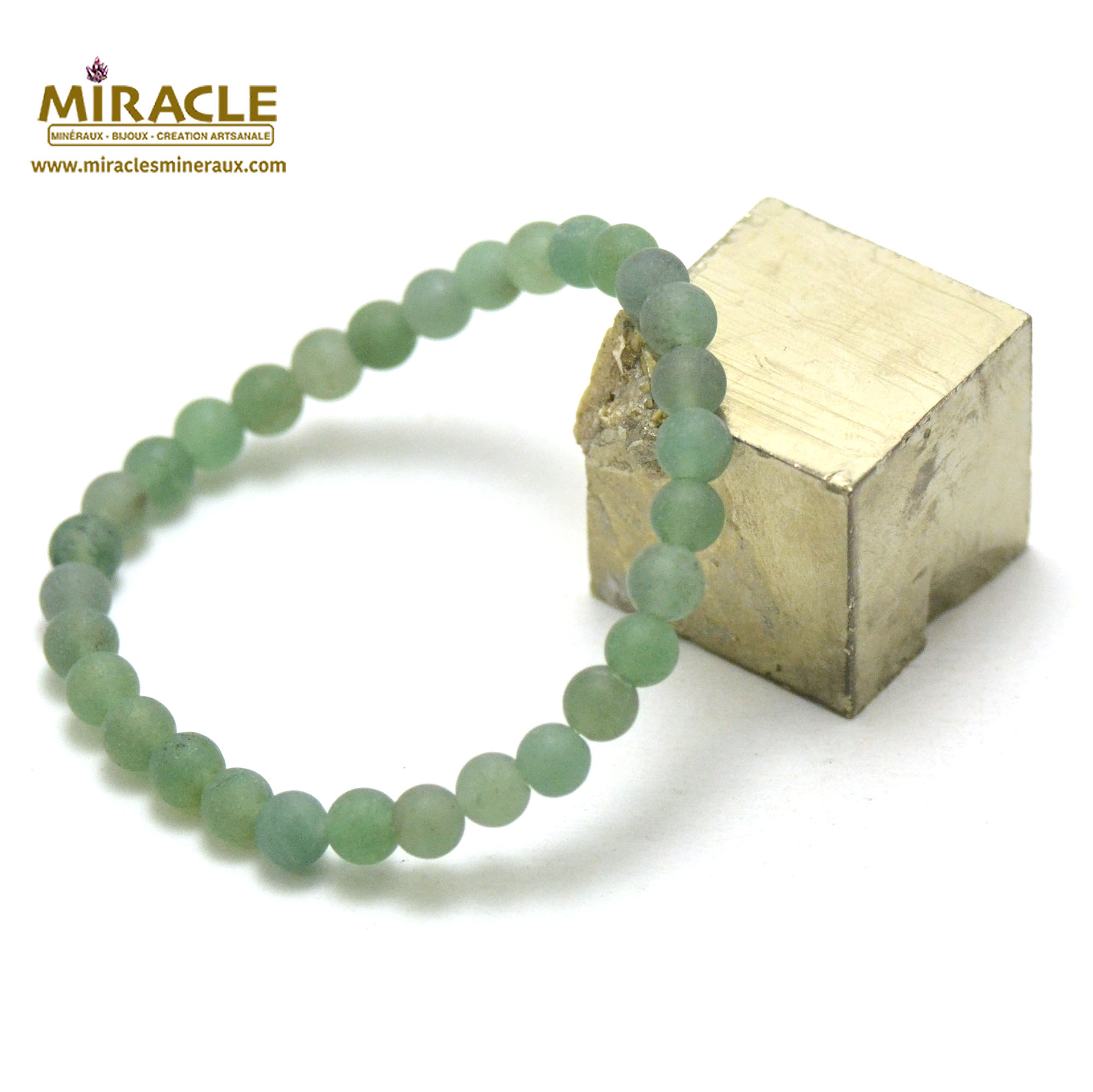 ronde 6 mm bracelet en pierre naturelle daventurine givré mat