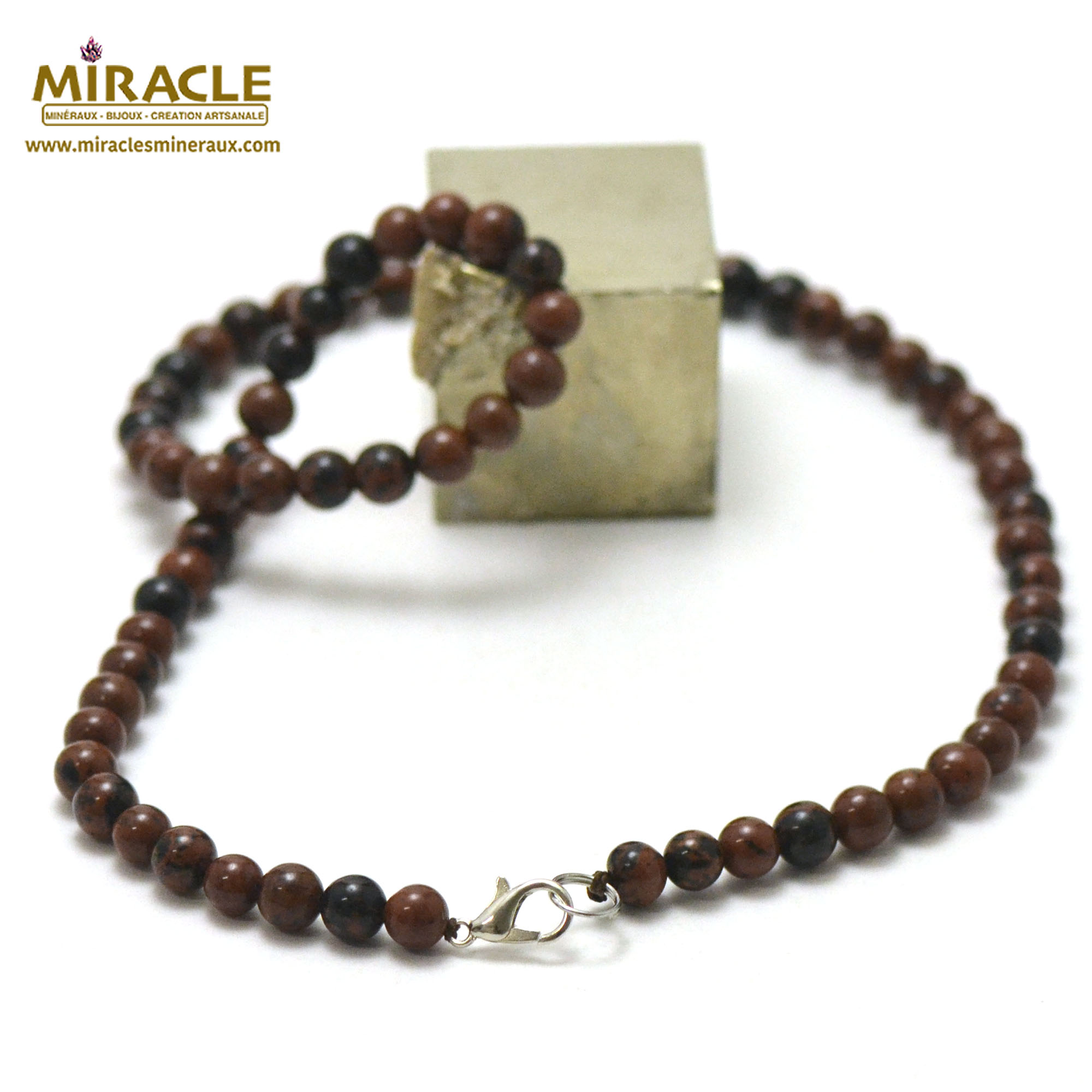 ronde 6 mm 1 collier en pierre naturelle dobsidienne acajou