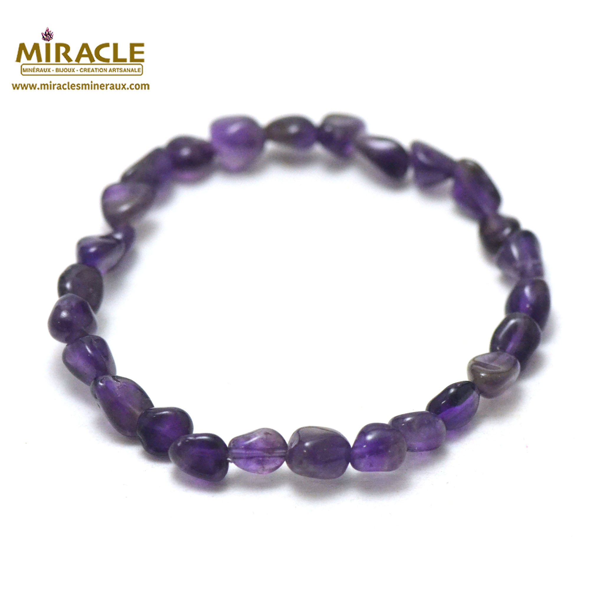 bracelet améthyste perle ronde 4 mm , pierre naturelle -  Bracelet/Améthyste - Miracles minéraux
