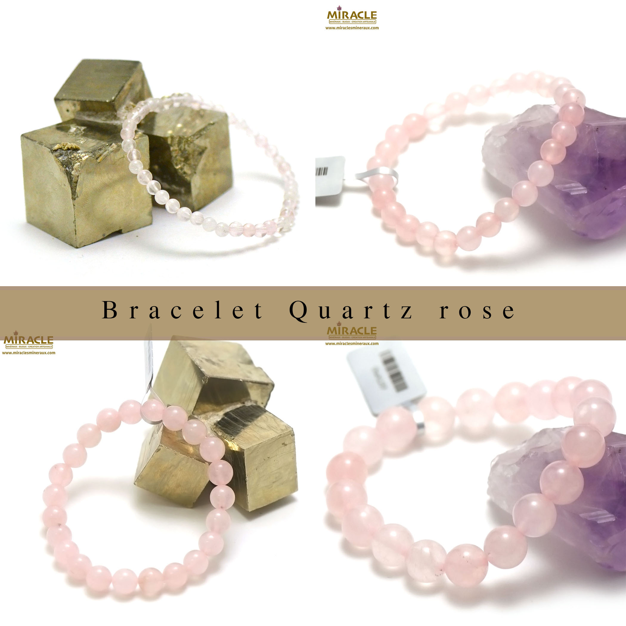 Ronde 0 bracelet pierre naturelle quartz rose  copie