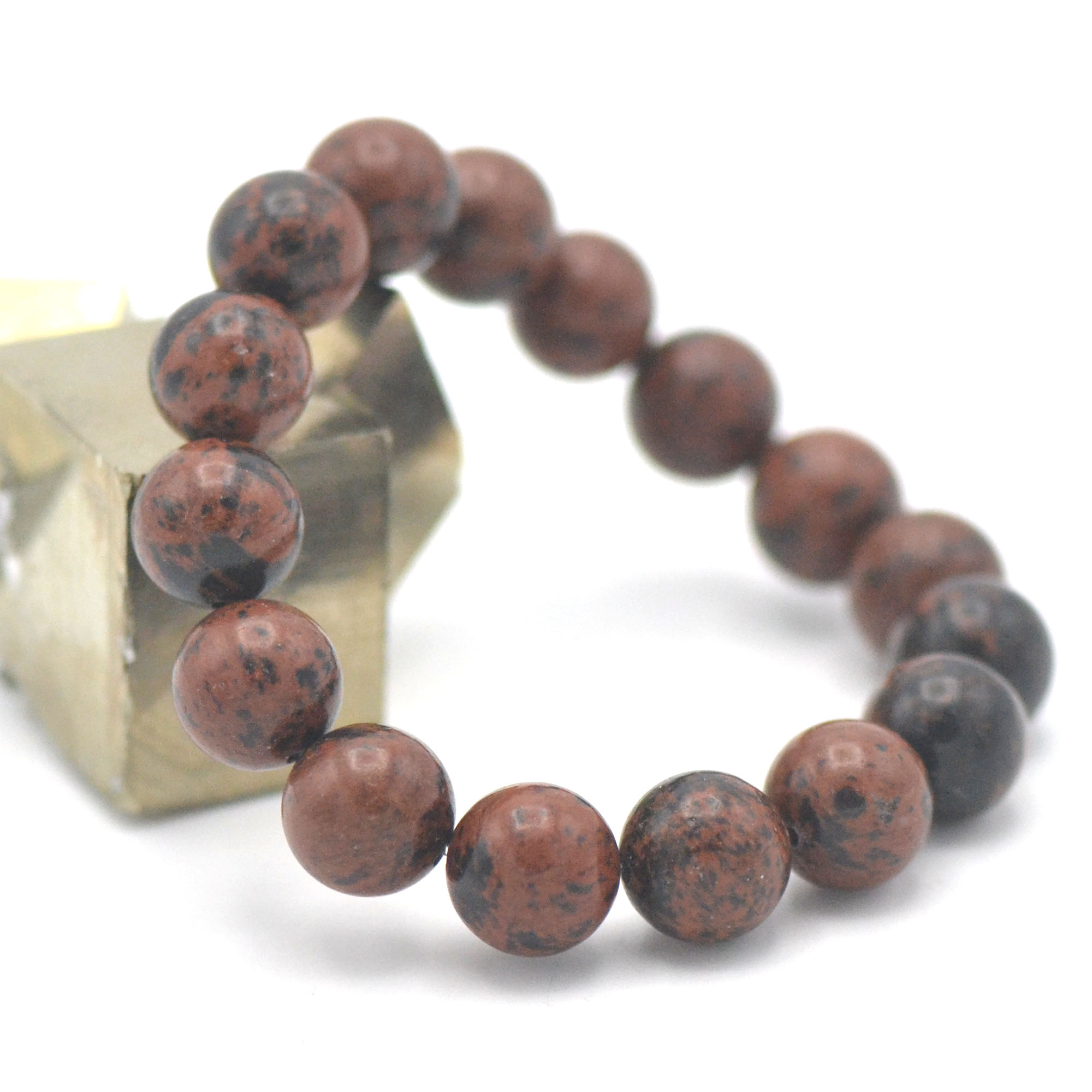 bracelet obsidienne acajou, perle ronde 12 mm