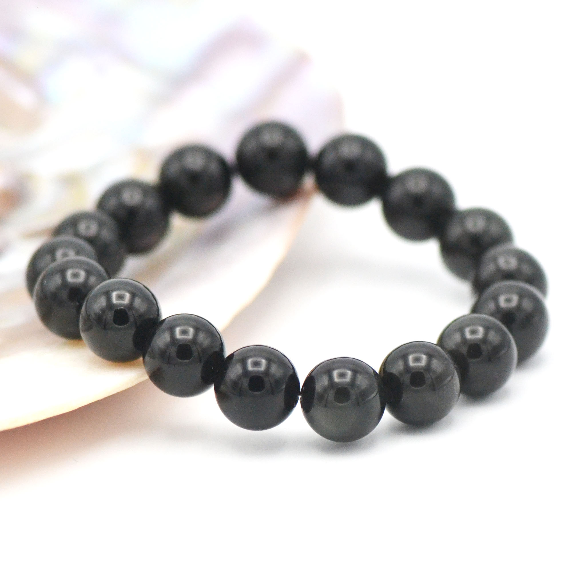 Bracelet Obsidienne Noire Perles 8mm - Pierre Naturelle Lithothérapie, élastique, Unisex, Style Bohème