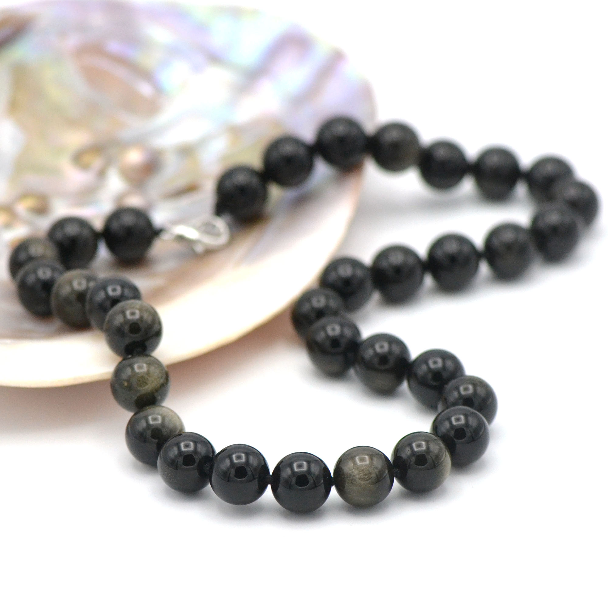 ronde 12 mm 1 collier en pierre naturelle d'obsidienne