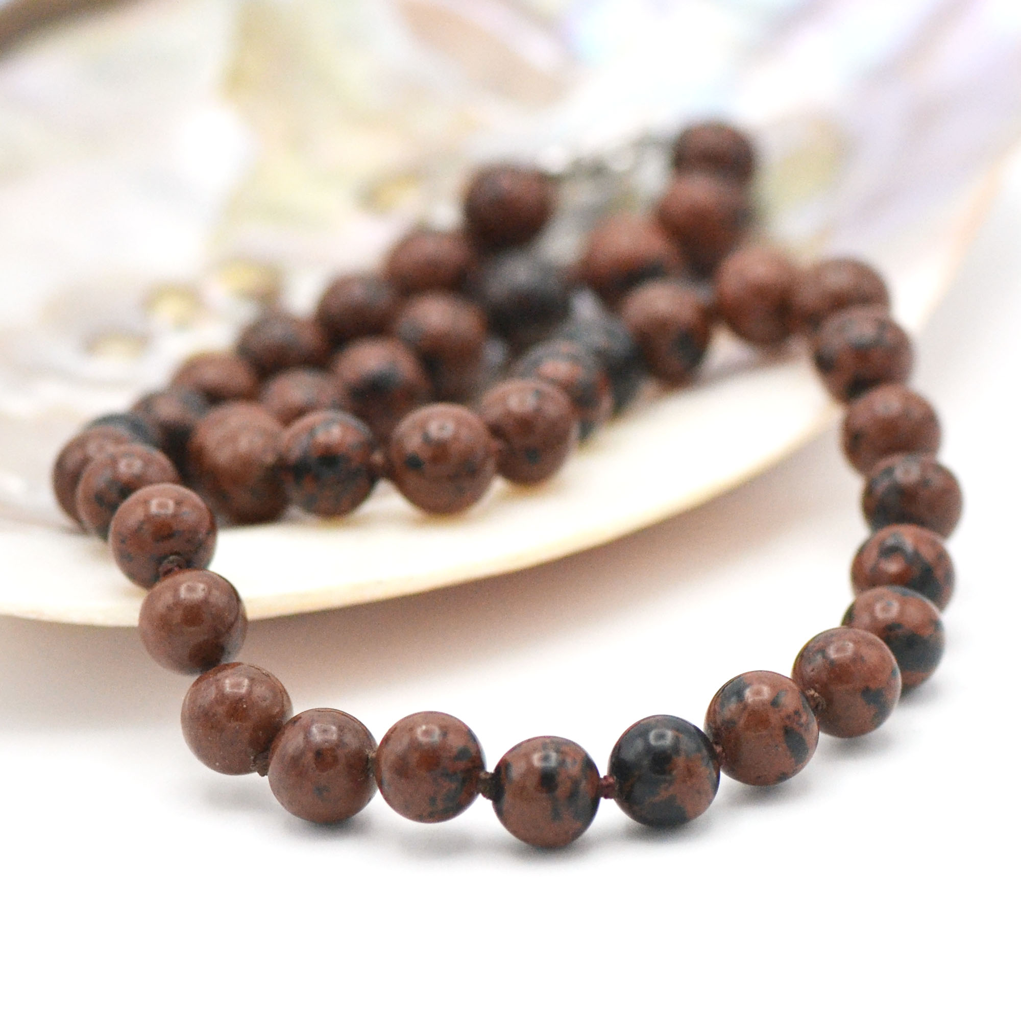 ronde 10 mm 1 collier en pierre naturelle d'obsidienne acajou