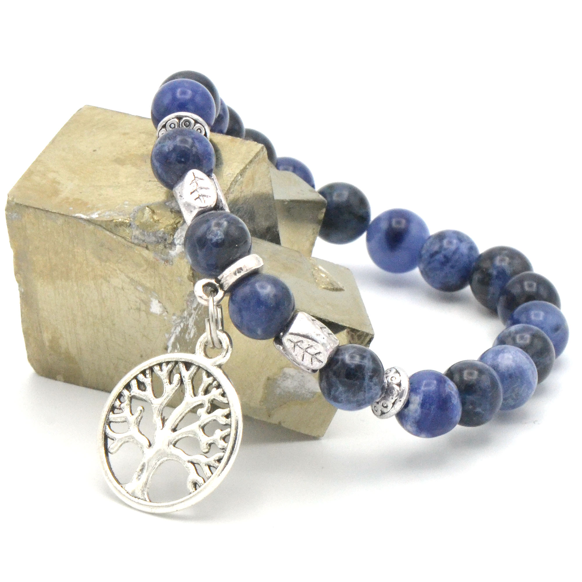 Bracelet élastique breloques arbre de vie en perles de lapis lazuli
