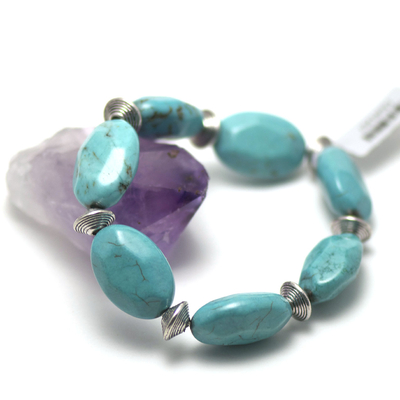 bracelet turquoise " palet oval - perle argentée"