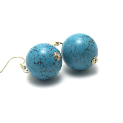 boucle d'oreille turquoise " perle ronde 14 mm"