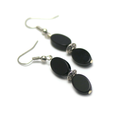 F double plaet oval boucle d'oreille pierre naturelle onyx