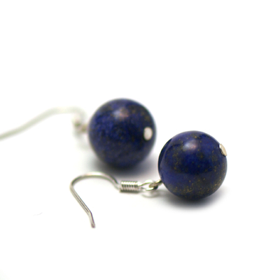 boucle d'oreille lapis lazuli , " perle ronde 12 mm "