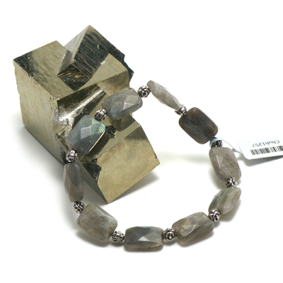bracelet labradorite , ' rectangle facettée - perle argentée "