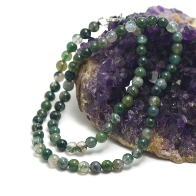 perle ronde 6 mm collier pierre naturelle agate mousse