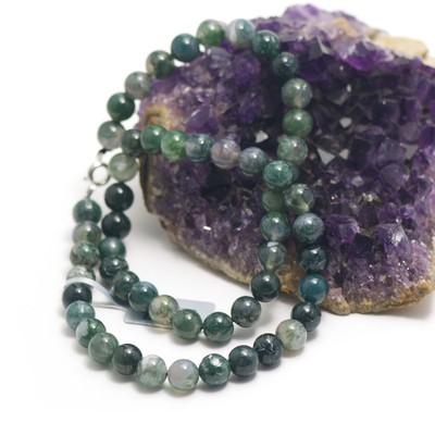 perle ronde 8 mm collier pierre naturelle agate mousse
